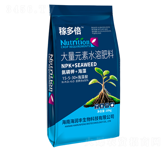 大量元素水溶肥料15-5-30+海藻酸-稼多倍-海潤(rùn)豐
